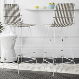 Safavieh - Set of 2 - Minerva Bar Stool Wicker White Wash Rattan NC Coating Kubu Iron WIK6508C-SET2 889048265035