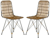 Safavieh - Set of 2 - Minerva Dining Chair Wicker Natural Brown Wash Rattan NC Coating Jawit Iron WIK6510B-SET2 889048265721