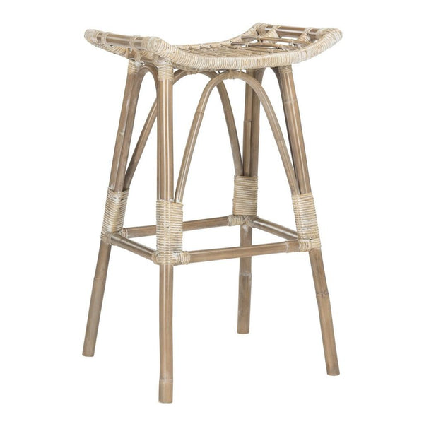 Safavieh Leda Bar Stool Rattan Grey White Wash NC Coating Mindi WIK6511B 889048239159