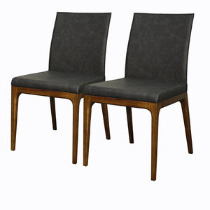 Devon Faux Leather Dining Chairs - Set of 2, Mid-Century Modern Style with Walnut Legs & Comfort