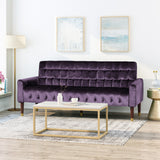 Hertford Tufted Velvet Sofa with Gold Tipped Tapered Legs, Blackberry and Gold Finish Noble House