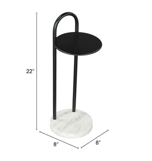 Zuo Modern Christian Iron, Marble Modern Commercial Grade Side Table Black, White Iron, Marble