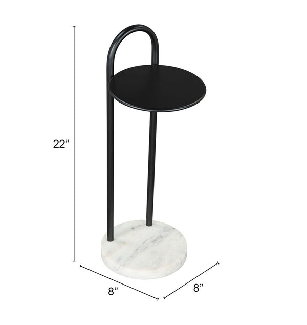 Zuo Modern Christian Iron, Marble Modern Commercial Grade Side Table Black, White Iron, Marble