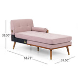 Fluhr Mid-Century Modern Fabric Chaise Sectional, Light Blush and Dark Walnut Noble House