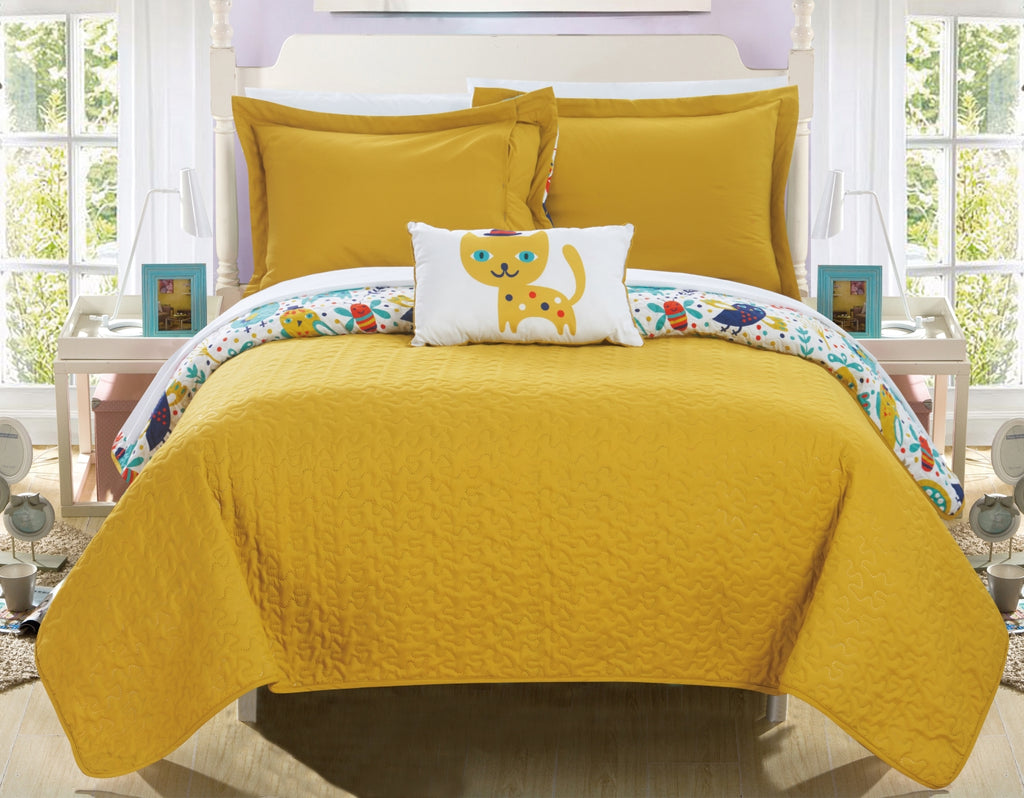 Trixie Yellow 4pc Full Quilt Set