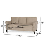 Burkehaven Contemporary Fabric 3 Seater Sofa with Nailhead Trim, Sand and Dark Brown Noble House