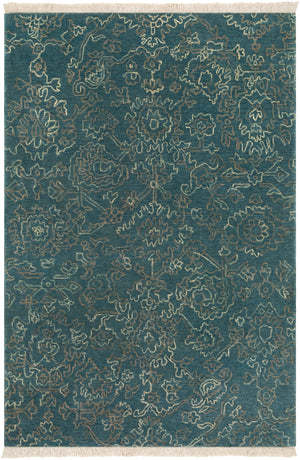 Wilmington WLG-9004 Traditional Wool Rug WLG9004-913 Navy, Teal, Khaki, Camel 100% Wool 9' x 13'