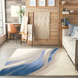 Nourison Twilight TWI28 Artistic Machine Made Loomed Indoor Area Rug Ivory Grey Blue 5'6" x 8' 99446493842