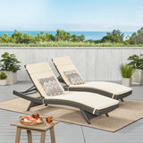 Salem Outdoor Grey Wicker Adjustable Chaise Lounge with Beige Cushion Noble House