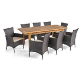 Nadia Outdoor 9 Piece Wood and Wicker Expandable Dining Set