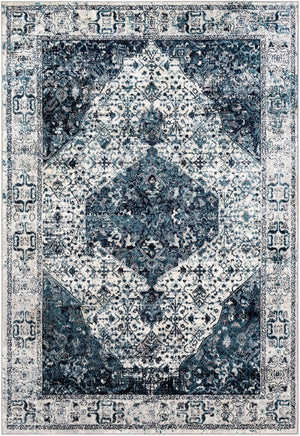 Wanderlust WNL-2305 Traditional Polyester Rug WNL2305-93123 Aqua, Navy, White, Silver Gray, Black, Charcoal 100% Polyester 8'10" x 12'4"