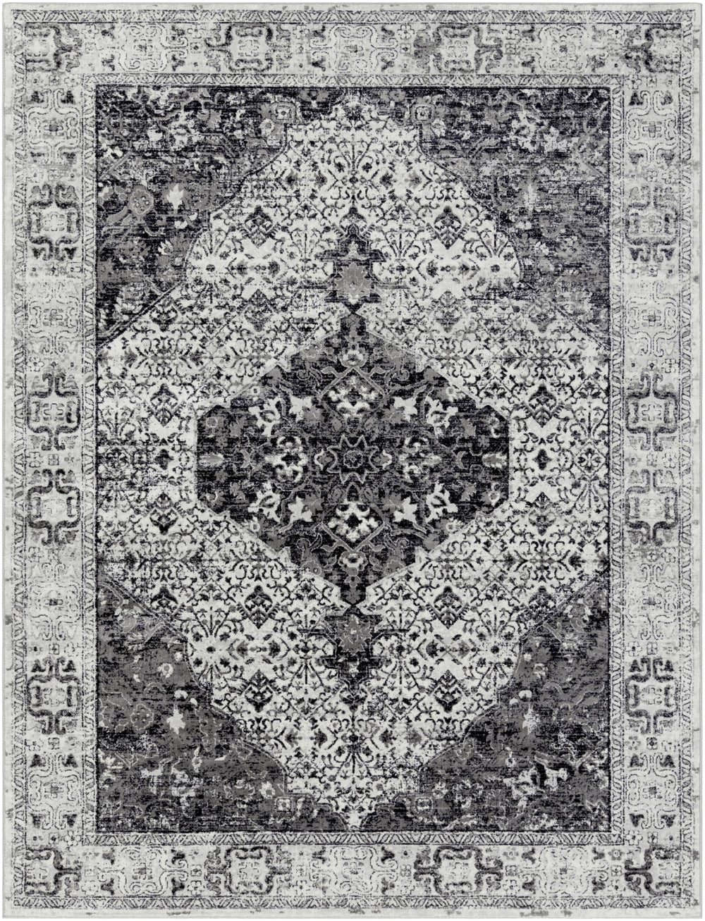 Wanderlust WNL-2306 Traditional Polyester Rug WNL2306-93123 Charcoal, Navy, White, Silver Gray, Black 100% Polyester 8'10" x 12'4"