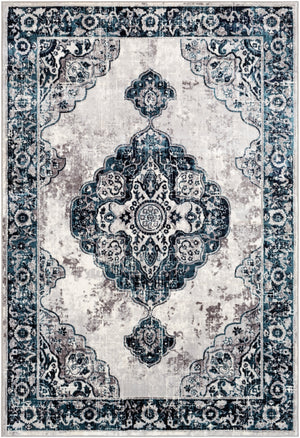 Wanderlust WNL-2311 Traditional Polyester Rug WNL2311-93123 Aqua, Navy, Silver Gray, White, Charcoal, Black 100% Polyester 8'10" x 12'4"