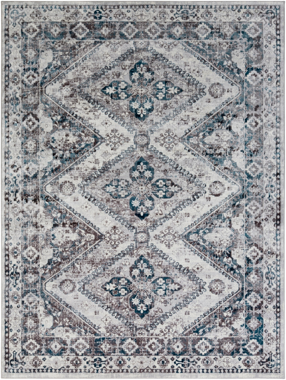Wanderlust WNL-2314 Global Polyester Rug WNL2314-93123 Aqua, Charcoal, Silver Gray, White 100% Polyester 8'10" x 12'4"