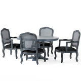 Noble House Andrea French Country Wood 5-Piece Expandable Oval Dining Set, Gray and Black