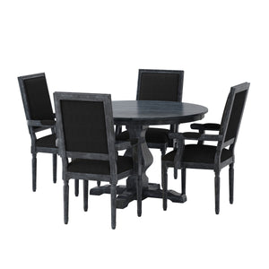 Noble House Mores French Country Upholstered Wood 5 Piece Circular Dining Set, Gray and Black