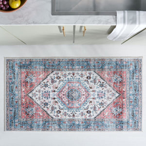Safavieh Washable Printed Rug 322 Washable Power Loomed Rug Turquoise / Red WPR322K-4