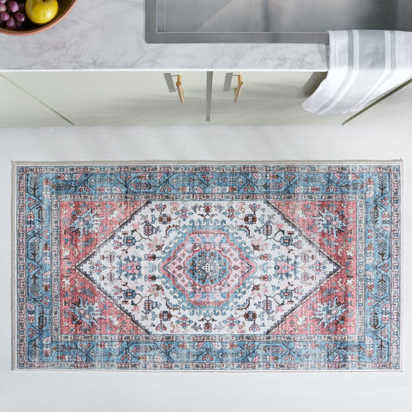 Safavieh Washable Printed Rug 322 Washable Power Loomed Rug Turquoise / Red WPR322K-4