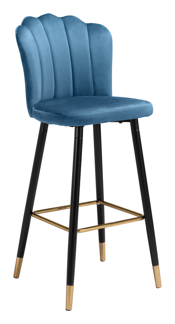 Zuo Modern Zinclair 100% Polyester, Plywood, Steel Modern Commercial Grade Barstool Blue, Gold 100% Polyester, Plywood, Steel