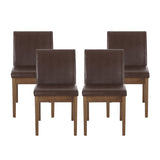 Kwame Mid Century Modern Upholstered Dining Chairs, Dark Brown Faux Leather and Walnut Noble House