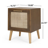 Hulett Contemporary End Table with Storage, Walnut, Natural, and Antique Gold Noble House