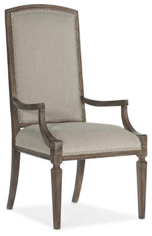 Hooker Furniture - Set of 2 - Woodlands Traditional-Formal Arched Upholstered Arm Chair in Rubberwood, Plywood, Fabric, Foam and Nailheads 5820-75402-84