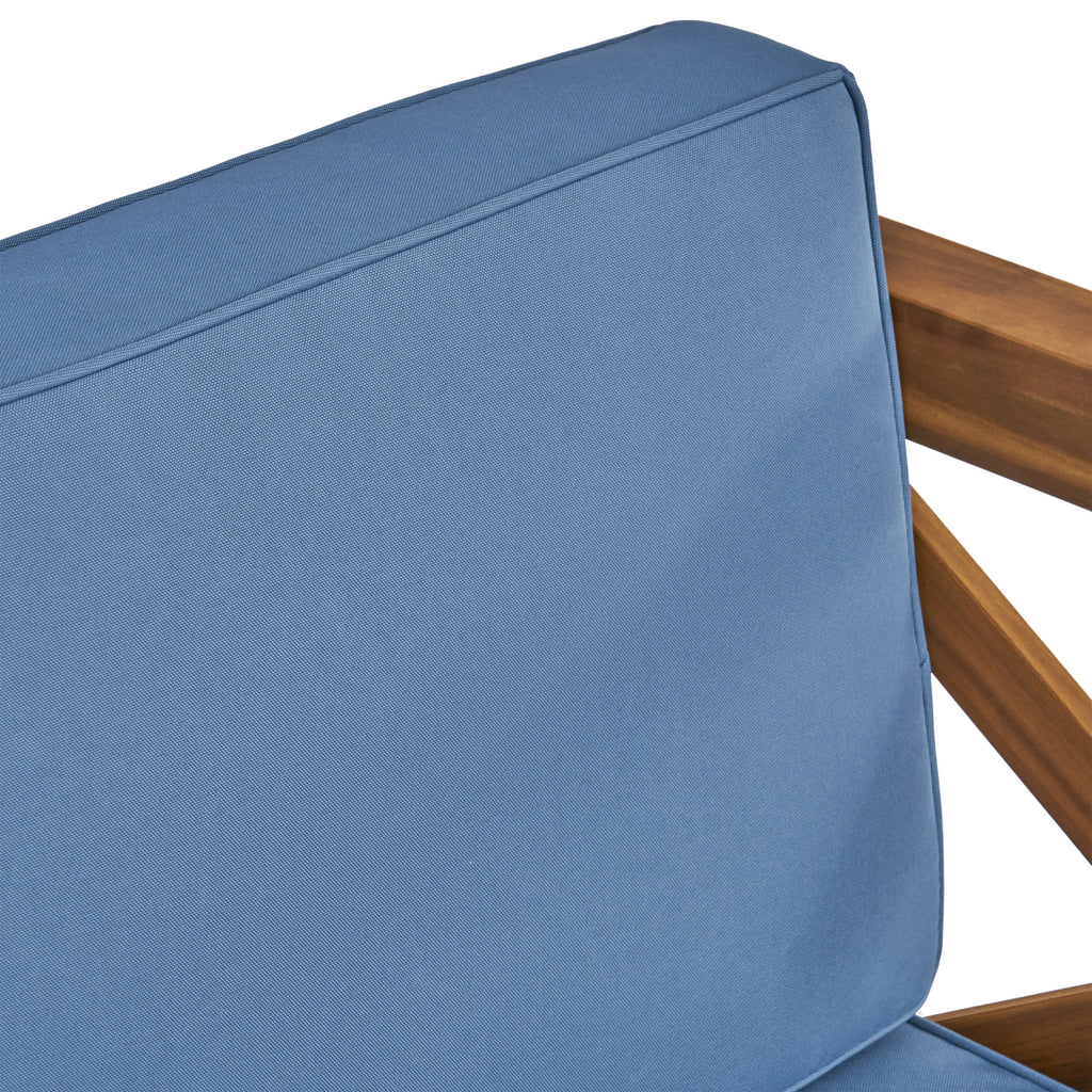 Brava Outdoor Acacia Wood Club Chairs with Cushions, Teak Finish and Blue Noble House