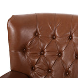 Sunapee Contemporary Tufted Recliner with Nailhead Trim,  Cognac Brown Faux Leather and Espresso Noble House