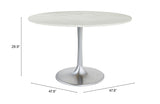 Zuo Modern Gotham Marble, MDF, Iron, Aluminum Modern Commercial Grade Dining Table White, Silver Marble, MDF, Iron, Aluminum