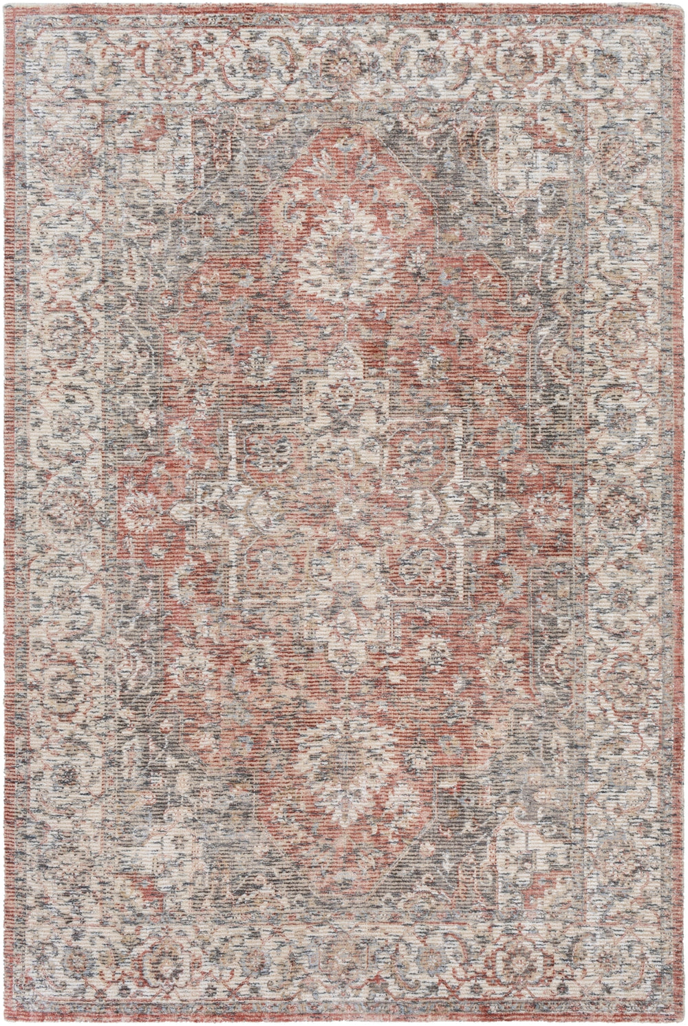 Wilson WSN-2304 Traditional Viscose, Wool Rug WSN2304-81012 Rust, Rose, Cream, Khaki, Medium Gray, Charcoal 55% Viscose, 45% Wool 8'10" x 12'