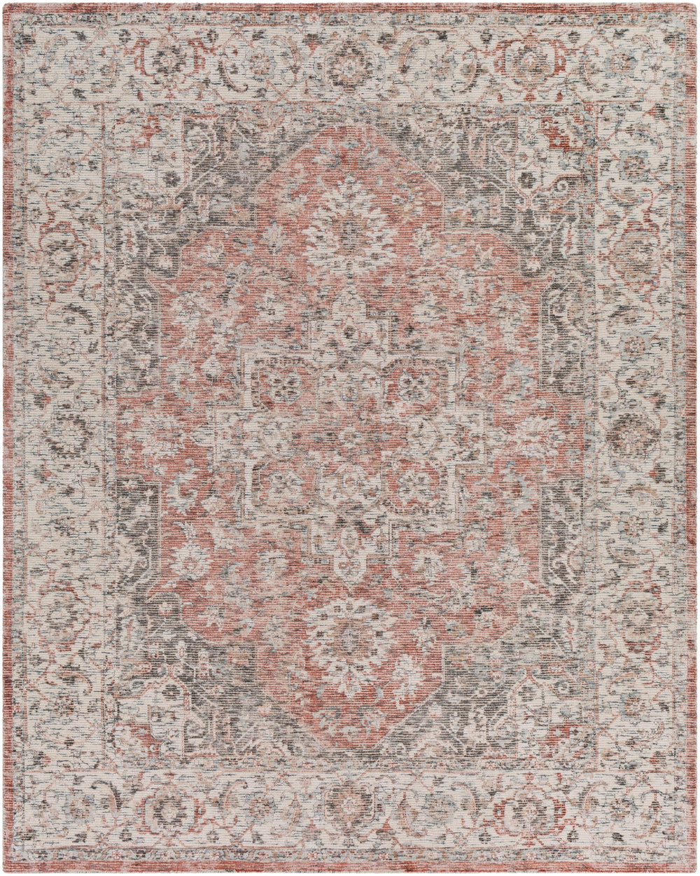 Wilson WSN-2304 Traditional Viscose, Wool Rug WSN2304-81012 Rust, Rose, Cream, Khaki, Medium Gray, Charcoal 55% Viscose, 45% Wool 8'10" x 12'
