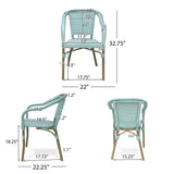 Cecil Outdoor French Bistro Chairs, Light Teal, White, and Wood Print Noble House