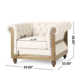 Voll Chesterfield Fabric Tufted Club Chairs with Nailhead Trim, Beige and Dark Brown Noble House