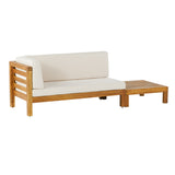 Oana Outdoor Acacia Wood Left Arm Loveseat and Coffee Table Set with Cushion, Teak and Beige Noble House