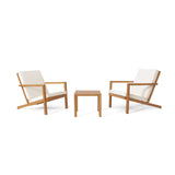 Leah Outdoor Acacia Wood 3 Piece Chat Set with Cushions