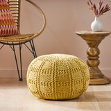 Yuny Handcrafted Modern Fabric Pouf, Yellow Noble House