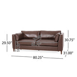 Warbler Contemporary Faux Leather Upholstered 3 Seater Sofa, Dark Brown and Espresso Noble House