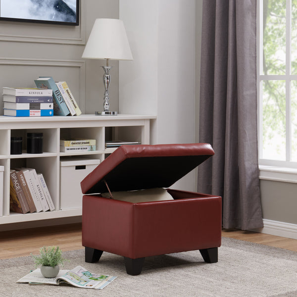 Julian Stylish Rectangular Bonded Leather Storage Ottoman with Biscuit Tufting for Home Organization