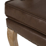 Drouin French Country Faux Leather Dining Arm Chair with Nailhead Trim, Dark Brown and Natural Noble House