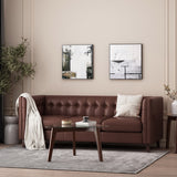 Pondway Contemporary Faux Leather Tufted 3 Seater Sofa, Dark Brown and Brown Noble House