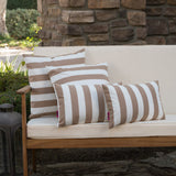 Coronado Outdoor Brown and White Striped Water Resistant Square and Rectangular Throw Pillows Noble House