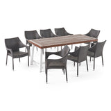 Espanola Outdoor Wood and Wicker 8 Seater Dining Set