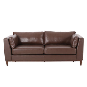 Warbler Contemporary Faux Leather Upholstered 3 Seater Sofa, Dark Brown and Espresso Noble House