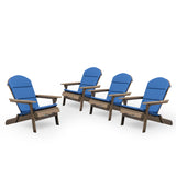 Malibu Outdoor Acacia Wood Folding Adirondack Chairs with Cushions (Set of 4), Gray and Navy Blue