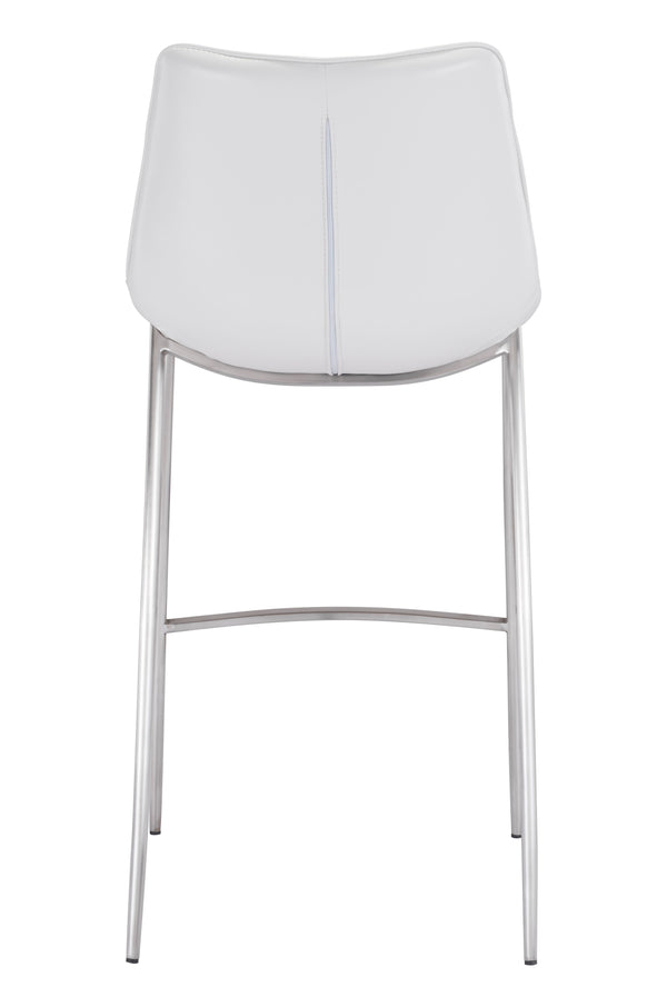 Zuo Modern Magnus 100% Polyurethane, Plywood, Stainless Steel Modern Commercial Grade Barstool Set - Set of 2 White, Silver 100% Polyurethane, Plywood, Stainless Steel