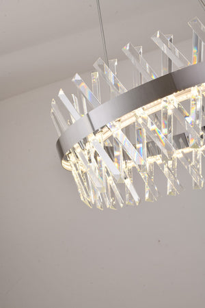 Bethel Dimmable LED Chandelier in Chrome Metal & Crystal - Adjustable Cord, Modern Elegance