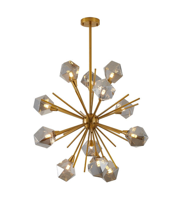 Bethel Elegant Gold Chandelier with Adjustable Rod & Smoke Glass Shades for Stunning Interiors