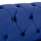 Sagewood Contemporary Velvet Tufted 3 Seater Sofa, Navy Blue and Espresso Noble House