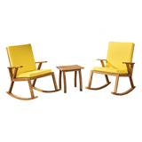 Champlain Outdoor Acacia Wood Rocking Chair Chat Set, Teak and Yellow Noble House
