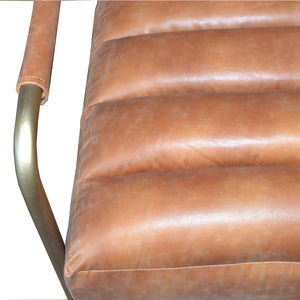 Peyton Bonded Leather Chair – Modern Vintage Design with Channel Tufting and Elegant Gold Finish